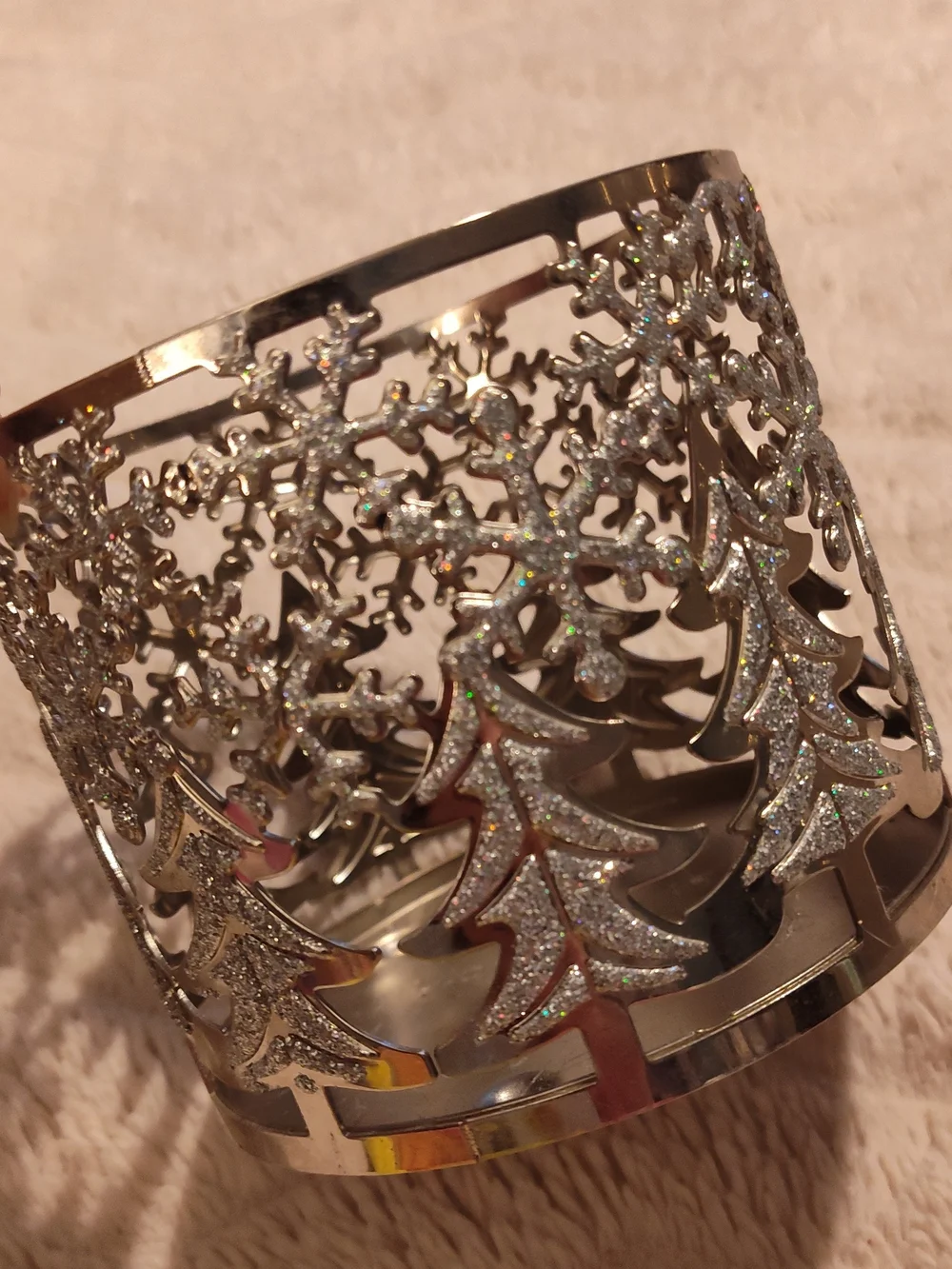 Like-New! Bath & Body Works Silver Snowflake & Pine Tree Candle Holder - Picture 2 of 12